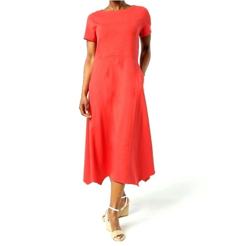Joan Rivers Red Cotton Blend Short Sleeve Midi Dress With Pockets Size XL